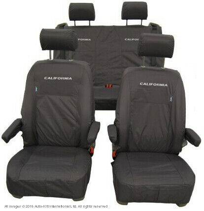 VW California Ocean/Beach Inka Fully Tailored Waterproof Seat Covers with ISOFIX Black Fits T6 & T5 2014 Onwards