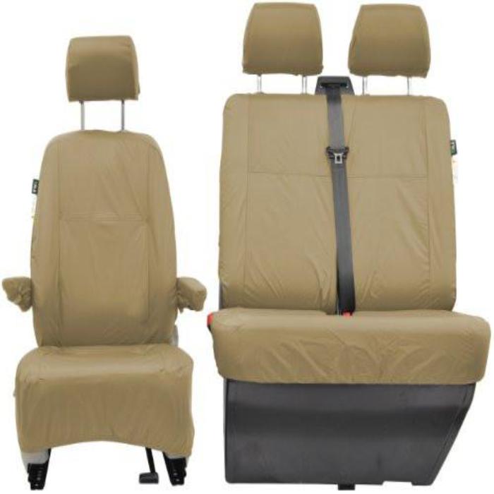 Volkswagen (VW) Transporter Shuttle Fully Tailored Waterproof Front Set Seat Covers 2009 Onwards Heavy Duty Right Hand Drive Beige