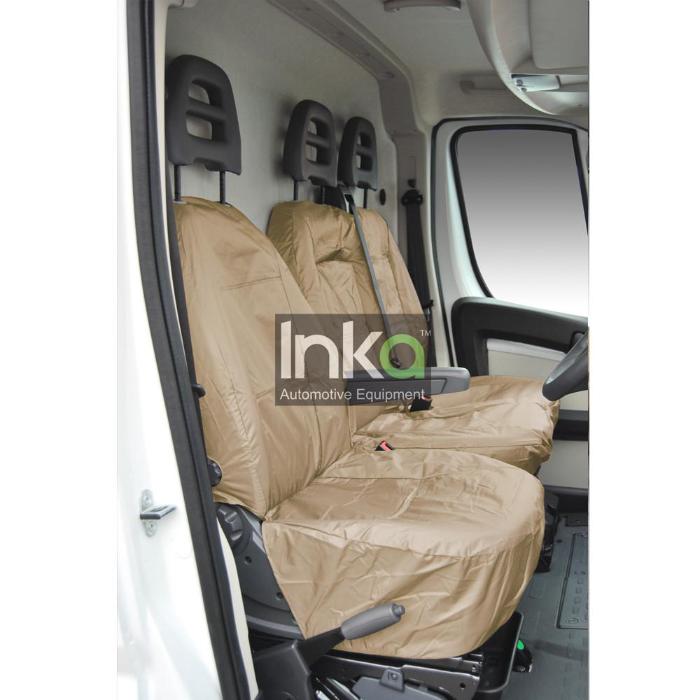 Peugeot Boxer Fully Tailored Inka Waterproof Front Single & Double Seat Covers 2006 - 2016 Heavy Duty Right Hand Drive Beige