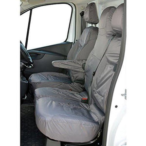 Vauxhall Vivaro Fully Tailored Waterproof Front 1+2 Set Seat Covers 2014 Onwards Heavy Duty Right Hand Drive Grey