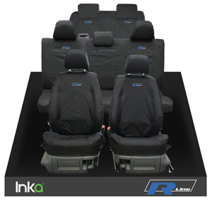 VW CADDY MAXI LIFE KOMBI INKA TAILORED WATERPROOF SEAT COVERS R-LINE EMBROIDERY [Choice of 3 Colours]