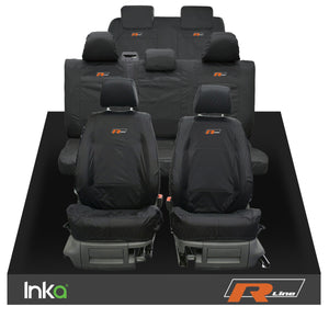 VW CADDY MAXI LIFE KOMBI INKA TAILORED WATERPROOF SEAT COVERS R-LINE EMBROIDERY [Choice of 3 Colours]