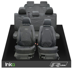 VW CADDY MAXI LIFE KOMBI INKA TAILORED WATERPROOF SEAT COVERS R-LINE EMBROIDERY [Choice of 3 Colours]