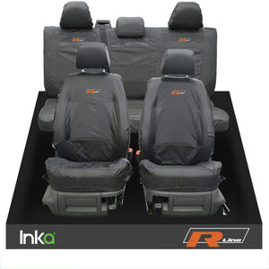 VW CADDY MAXI LIFE KOMBI INKA TAILORED WATERPROOF SEAT COVERS R-LINE EMBROIDERY [Choice of 3 Colours]