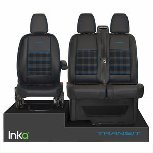 Ford Transit MK8 Front 1+2 Vinyl Leatherette GTi Tartan Seat Covers Black MY 2012+ [Choice of 7 colours]