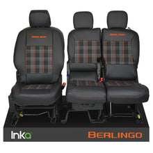 Load image into Gallery viewer, Citroen Berlingo INKA Front 1+2 Tailored Tartan Front Leatherette Seat Covers Black MY18+ MARK 3

