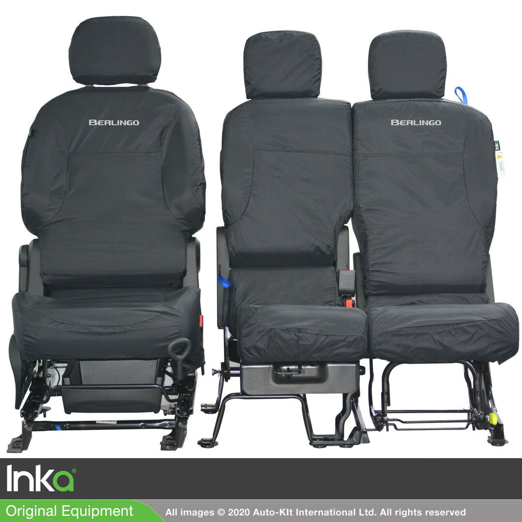 Citroen Berlingo MK2 Front Inka Fully Tailored Set Waterproof Seat Covers Black with Embroidery
