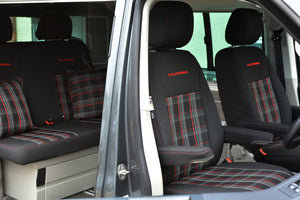 VW California T6.1, T6, T5.1, T5 Ocean, Coast, Beach, SE INKA Tailored Front & Rear Embroidred GTi Tartan Centres Seat Covers [Choice of 6 colours]