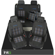 Load image into Gallery viewer, VW California T6.1, T6, T5.1, T5 Ocean, Coast, Beach, SE INKA Tailored Front &amp; Rear Embroidred GTi Tartan Centres Seat Covers [Choice of 6 colours]
