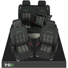 Load image into Gallery viewer, VW California T6.1, T6, T5.1, T5 Ocean, Coast, Beach, SE INKA Tailored Front &amp; Rear Embroidred GTi Tartan Centres Seat Covers [Choice of 6 colours]
