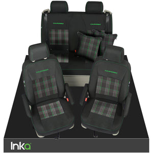 VW California T6.1, T6, T5.1, T5 Ocean, Coast, Beach, SE INKA Tailored Front & Rear Embroidred GTi Tartan Centres Seat Covers [Choice of 6 colours]