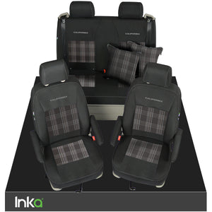 VW California T6.1, T6, T5.1, T5 Ocean, Coast, Beach, SE INKA Tailored Front & Rear Embroidred GTi Tartan Centres Seat Covers [Choice of 6 colours]