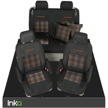 Load image into Gallery viewer, VW California T6.1, T6, T5.1, T5 Ocean, Coast, Beach, SE INKA Tailored Front &amp; Rear Embroidred GTi Tartan Centres Seat Covers [Choice of 6 colours]
