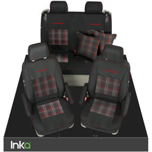 Load image into Gallery viewer, VW California T6.1, T6, T5.1, T5 Ocean, Coast, Beach, SE INKA Tailored Front &amp; Rear Embroidred GTi Tartan Centres Seat Covers [Choice of 6 colours]
