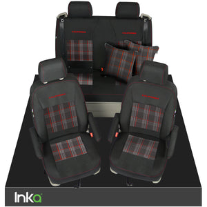 VW California T6.1, T6, T5.1, T5 Ocean, Coast, Beach, SE INKA Tailored Front & Rear Embroidred GTi Tartan Centres Seat Covers [Choice of 6 colours]