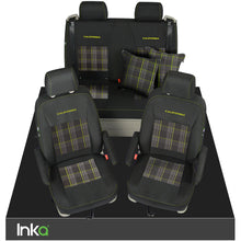 Load image into Gallery viewer, VW California T6.1, T6, T5.1, T5 Ocean, Coast, Beach, SE INKA Tailored Front &amp; Rear Embroidred GTi Tartan Centres Seat Covers [Choice of 6 colours]
