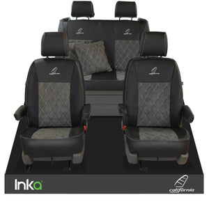 VW California T6.1, T6, T5.1, T5 Ocean, Coast, Beach, SE INKA Front & Rear Midcent Grey Alcantara Seat Covers