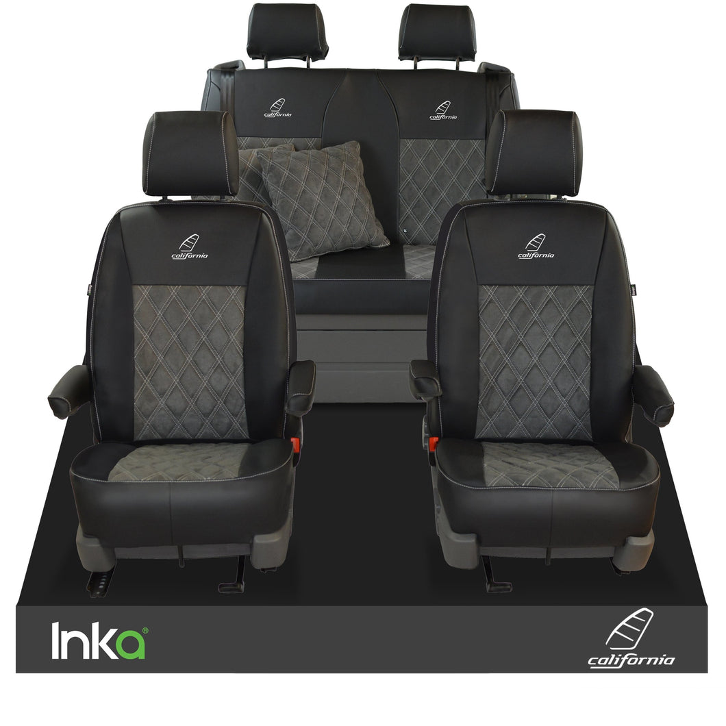 VW California T6.1, T6, T5.1, T5 Ocean, Coast, Beach, SE INKA Front & Rear Midcent Grey Alcantara Seat Covers