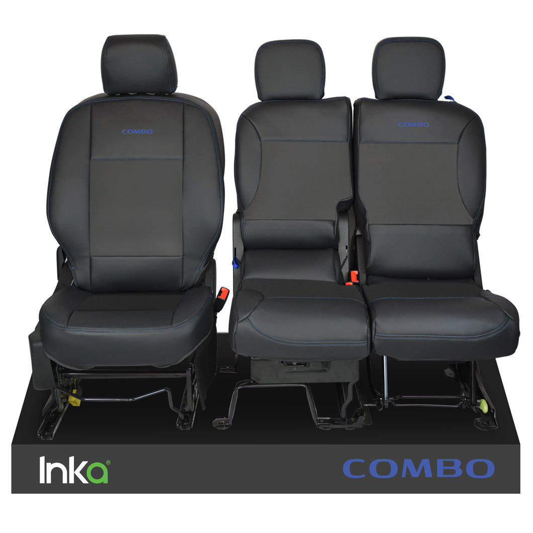 Vauxhall Combo INKA Front 1+2 Tailored Plain Leatherette Seat Covers Black MY18+