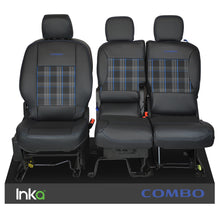 Load image into Gallery viewer, Vauxhall Combo INKA Front 1+2 Tailored GTi Tartan Leatherette Seat Covers Black MY18+
