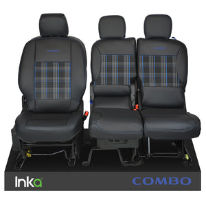 Vauxhall Combo INKA Front 1+2 Tailored GTi Tartan Leatherette Seat Covers Black MY18+