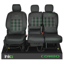 Load image into Gallery viewer, Vauxhall Combo INKA Front 1+2 Tailored GTi Tartan Leatherette Seat Covers Black MY18+

