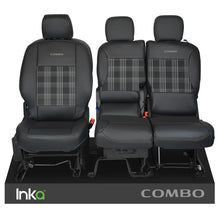 Load image into Gallery viewer, Vauxhall Combo INKA Front 1+2 Tailored GTi Tartan Leatherette Seat Covers Black MY18+
