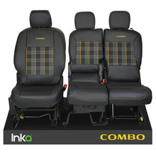 Load image into Gallery viewer, Vauxhall Combo INKA Front 1+2 Tailored GTi Tartan Leatherette Seat Covers Black MY18+
