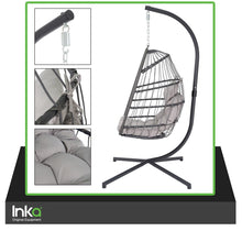 Load image into Gallery viewer, Hanging Rattan Swing Patio Garden Egg Chair Weave With Cushion In Outdoor Deck

