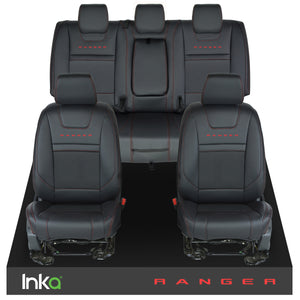 Ford Ranger T6 INKA Front & Rears Plain Tailored Seat Covers Black- MY-2011+ ( Choice of 6 Colours )
