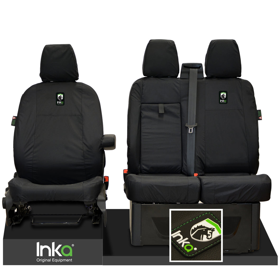 Ford Transit Custom Front Inka 3D Stitched Logo Tailored Waterproof Seat Covers Black 14-2023
