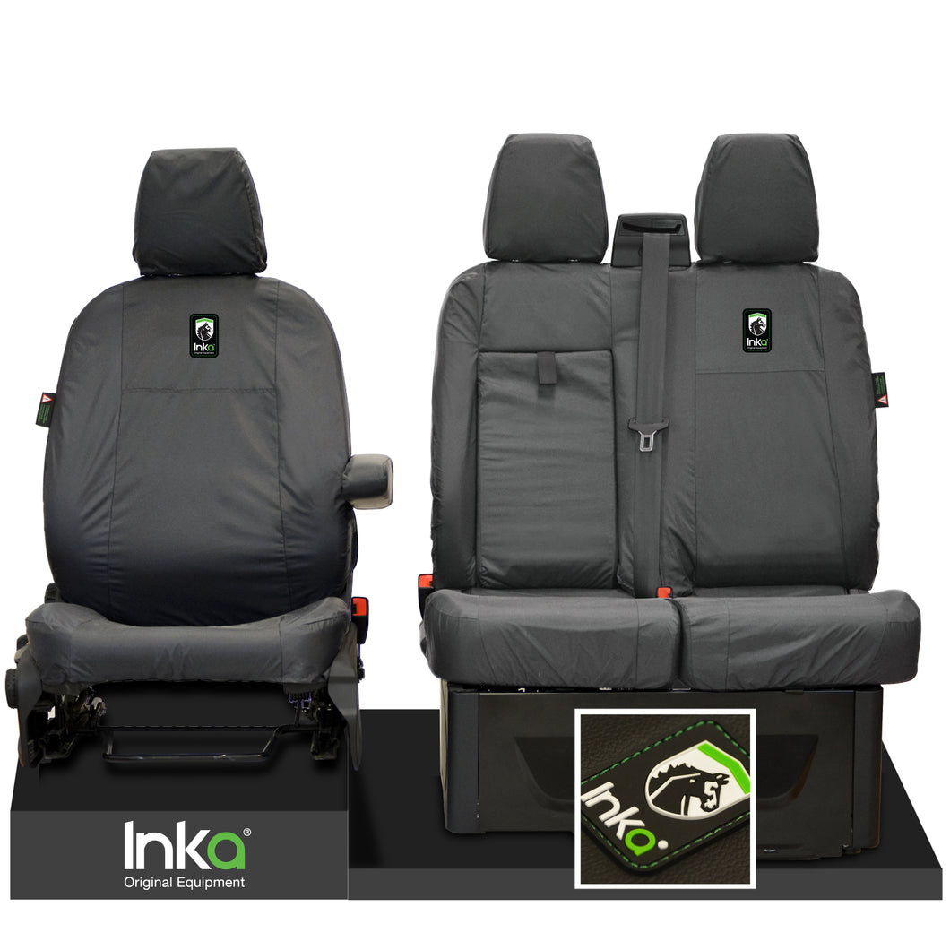 Ford Transit Mk8 Front Inka 3D Stitched Logo Tailored Waterproof Seat Covers Jumbo Grey 14-2023