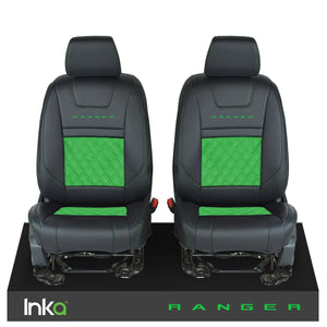 Ford Ranger T6 Front INKA Tailored Seat Covers Black Bentley Diamond Quilt Alcantara Look MY-2011+ ( Choice of 6 Colours )