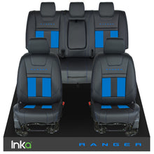 Load image into Gallery viewer, Ford Ranger T6 INKA Front &amp; Rears Striped Tailored Seat Covers Black- MY-2011+ ( Choice of 6 Colours )
