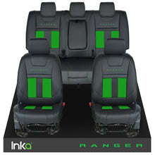 Load image into Gallery viewer, Ford Ranger T6 INKA Front &amp; Rears Striped Tailored Seat Covers Black- MY-2011+ ( Choice of 6 Colours )
