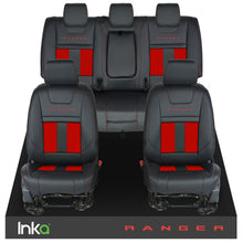 Load image into Gallery viewer, Ford Ranger T6 INKA Front &amp; Rears Striped Tailored Seat Covers Black- MY-2011+ ( Choice of 6 Colours )

