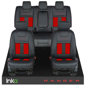 Ford Ranger T6 INKA Front & Rears Striped Tailored Seat Covers Black- MY-2011+ ( Choice of 6 Colours )