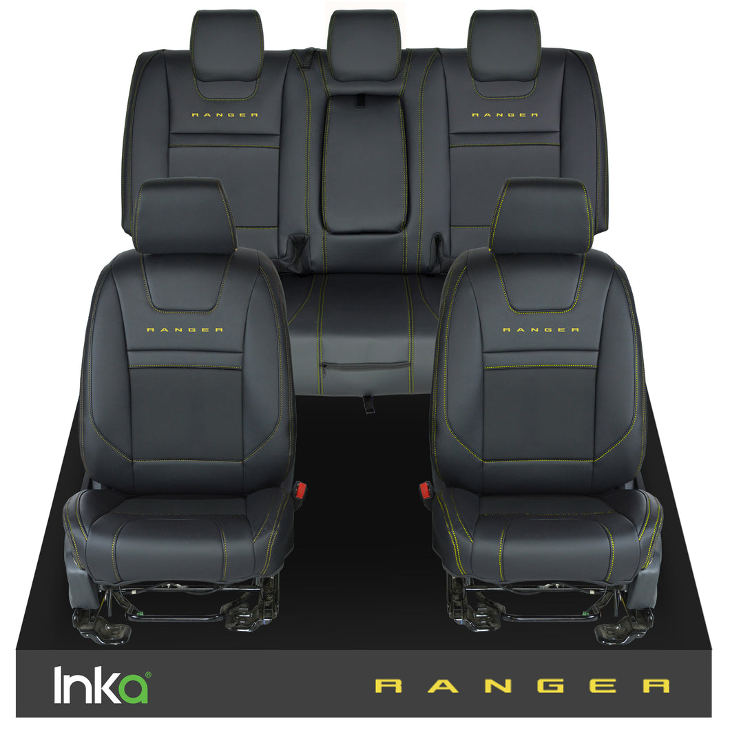Ford Ranger T6 INKA Front & Rears Plain Tailored Seat Covers Black- MY-2011+ ( Choice of 6 Colours )