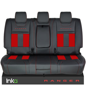 Ford Ranger T6 INKA Rear Striped Tailored Seat Covers Black- MY-2011+ ( Choice of 6 Colours )