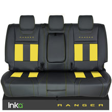 Load image into Gallery viewer, Ford Ranger T6 INKA Rear Striped Tailored Seat Covers Black- MY-2011+ ( Choice of 6 Colours )
