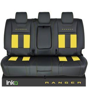 Ford Ranger T6 INKA Rear Striped Tailored Seat Covers Black- MY-2011+ ( Choice of 6 Colours )