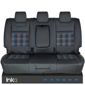 Ford Ranger T6 INKA Rear Triple GTi Tartan Tailored Seat Covers Black- MY-2011+ ( Choice of 6 Colours )