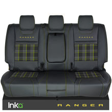 Load image into Gallery viewer, Ford Ranger T6 INKA Rear Triple GTi Tartan Tailored Seat Covers Black- MY-2011+ ( Choice of 6 Colours )
