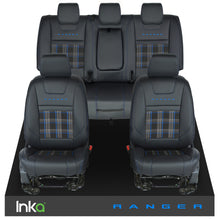 Load image into Gallery viewer, Ford Ranger T6 INKA Front &amp; Rear GTi Tartan Tailored Seat Covers Black- MY-2011+ ( Choice of 6 Colours )
