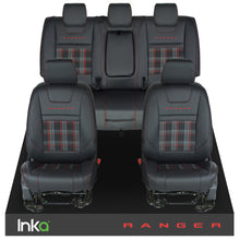 Load image into Gallery viewer, Ford Ranger T6 INKA Front &amp; Rear GTi Tartan Tailored Seat Covers Black- MY-2011+ ( Choice of 6 Colours )
