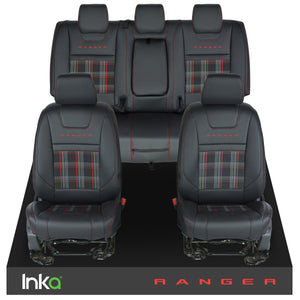 Ford Ranger T6 INKA Front & Rear GTi Tartan Tailored Seat Covers Black- MY-2011+ ( Choice of 6 Colours )