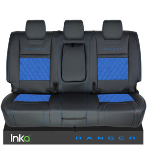 Ford Ranger T6 Rear INKA Tailored Seat Covers Black Bentley Diamond Quilt Alcantara Look MY-2011+ ( Choice of 6 Colours )