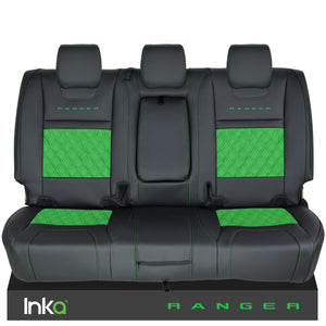 Ford Ranger T6 Rear INKA Tailored Seat Covers Black Bentley Diamond Quilt Alcantara Look MY-2011+ ( Choice of 6 Colours )