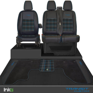 Ford Transit Custom INKA Front GTi Tartan Tailored Seat Covers & Matching Tailored Floor Mat MY 2012+ ( 6 COLORS )