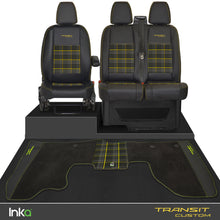 Load image into Gallery viewer, Ford Transit Custom INKA Front GTi Tartan Tailored Seat Covers &amp; Matching Tailored Floor Mat MY 2012+ ( 6 COLORS )
